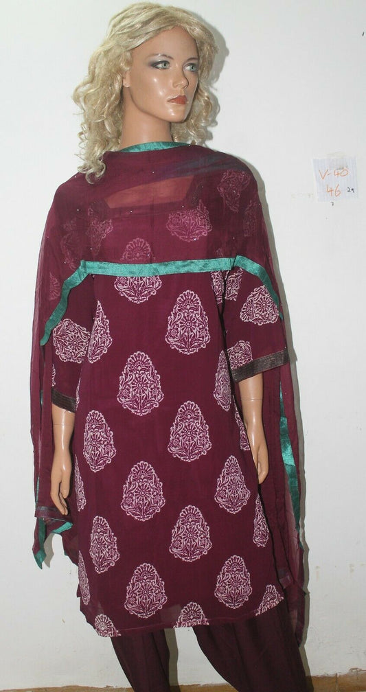 Purple  Designer Ready Wear Salwar Kameez  chest 46  Ful sleeves Fast ship New