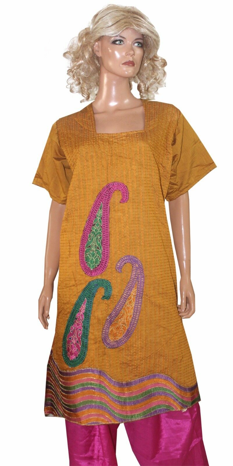 Yellow Pink   Designer Cotton   Salwar kameez Plus Size 52  New Arrivals Ap22