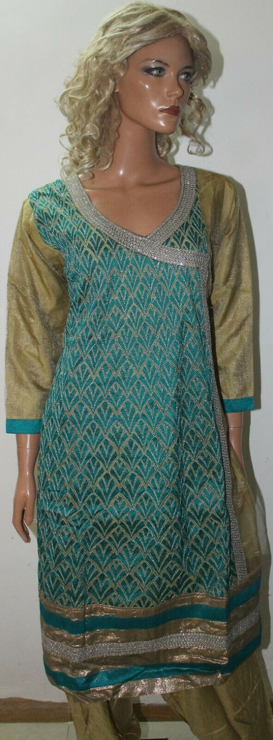 Gold W Blue Thread Embroidered Bollywood  Collections  Salwar kameez Chest 46