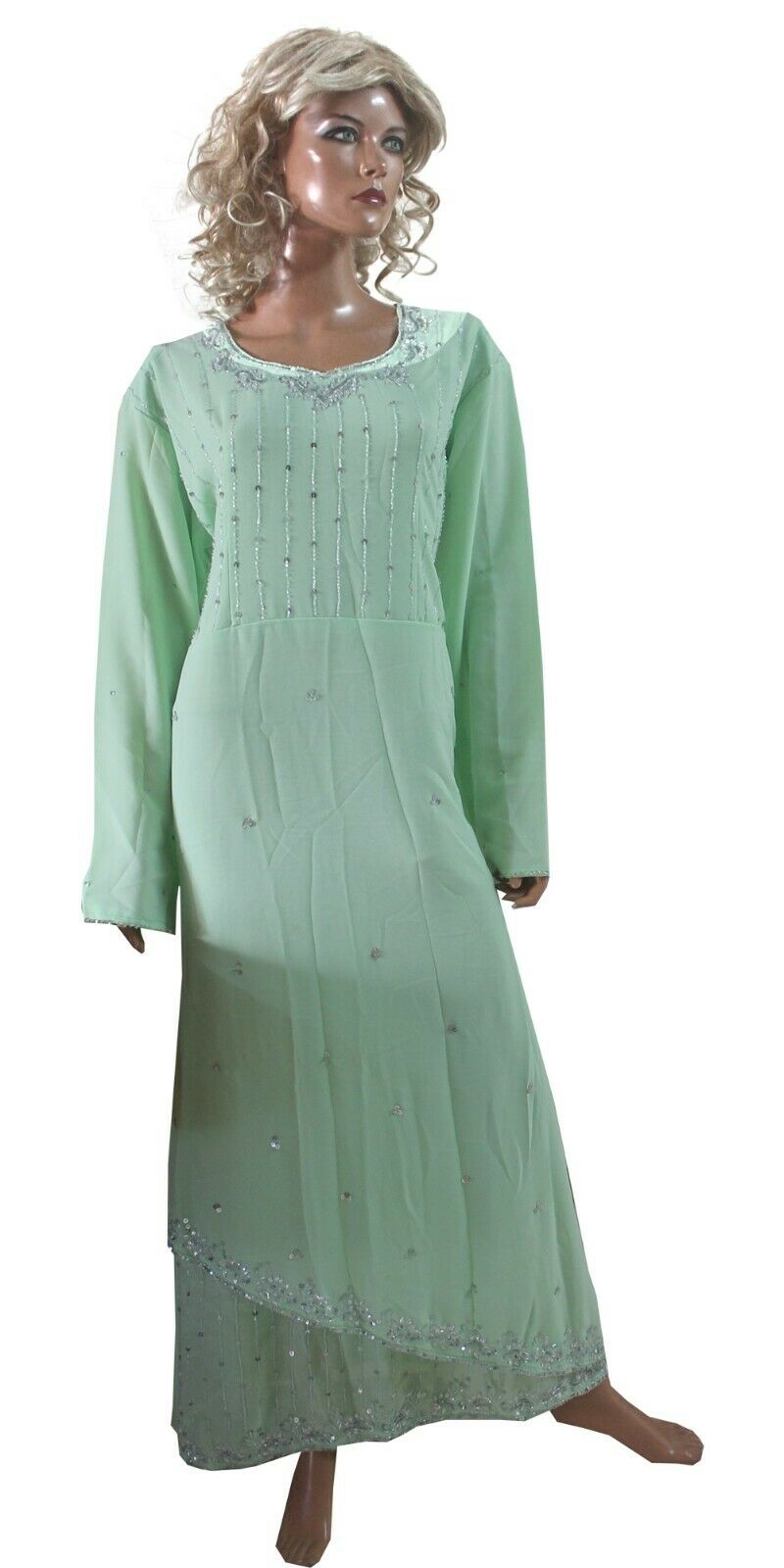 Green Kurta  Ready to Wear Long Gown Anarkali chest 42  Fast ship New Two Piece