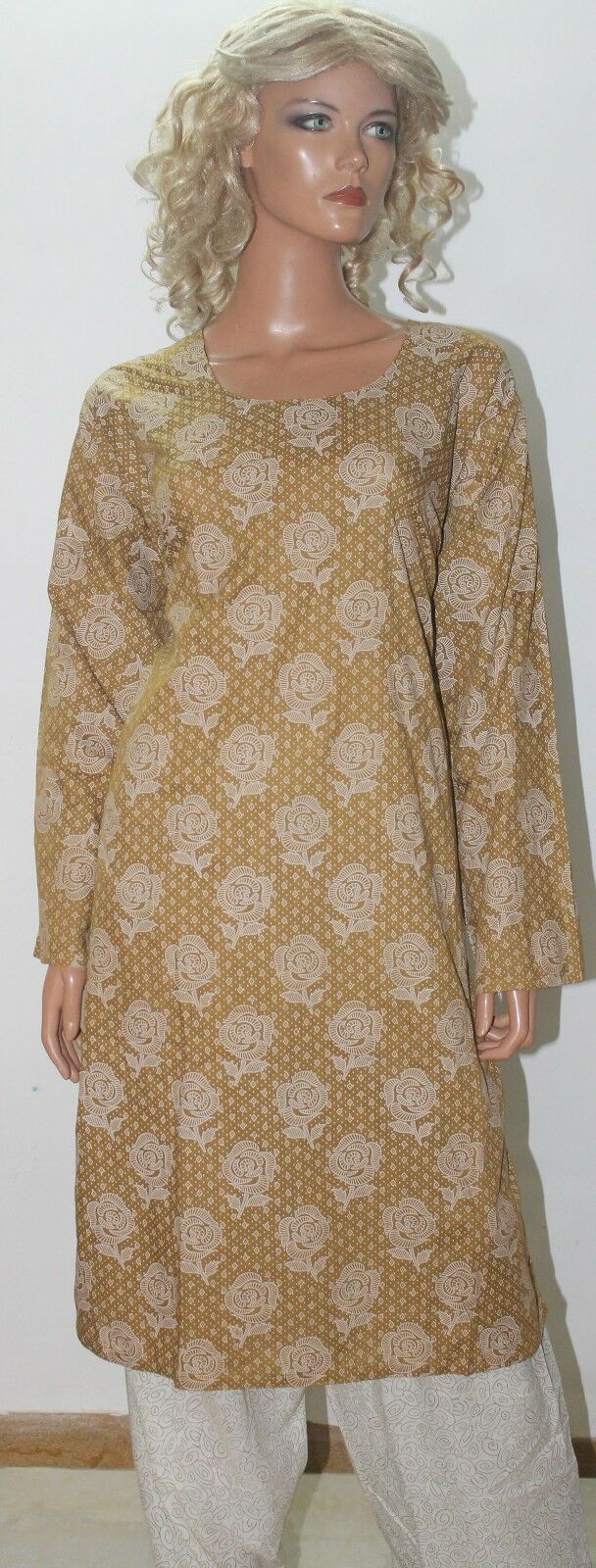 Brown & Cream Indian Dress Cotton Plus size 52