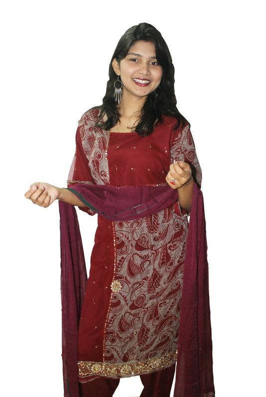 Brown  Designer Salwar kameez Kurta Dupatta pakistani Chest Size 46