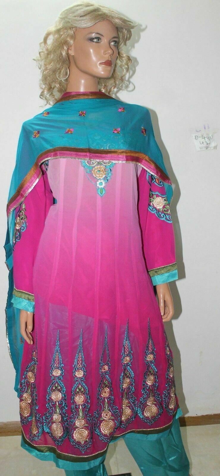 Pink Turquoise Blue Designer Anarkali By Manha Patel Dress chest size 42