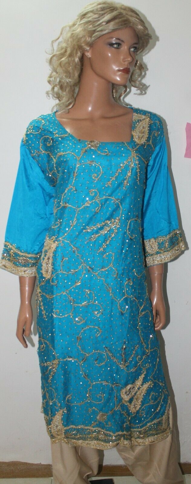 Blue Hand Beaded Silk  Bollywood Collections  Salwar kameez Chest Size 52