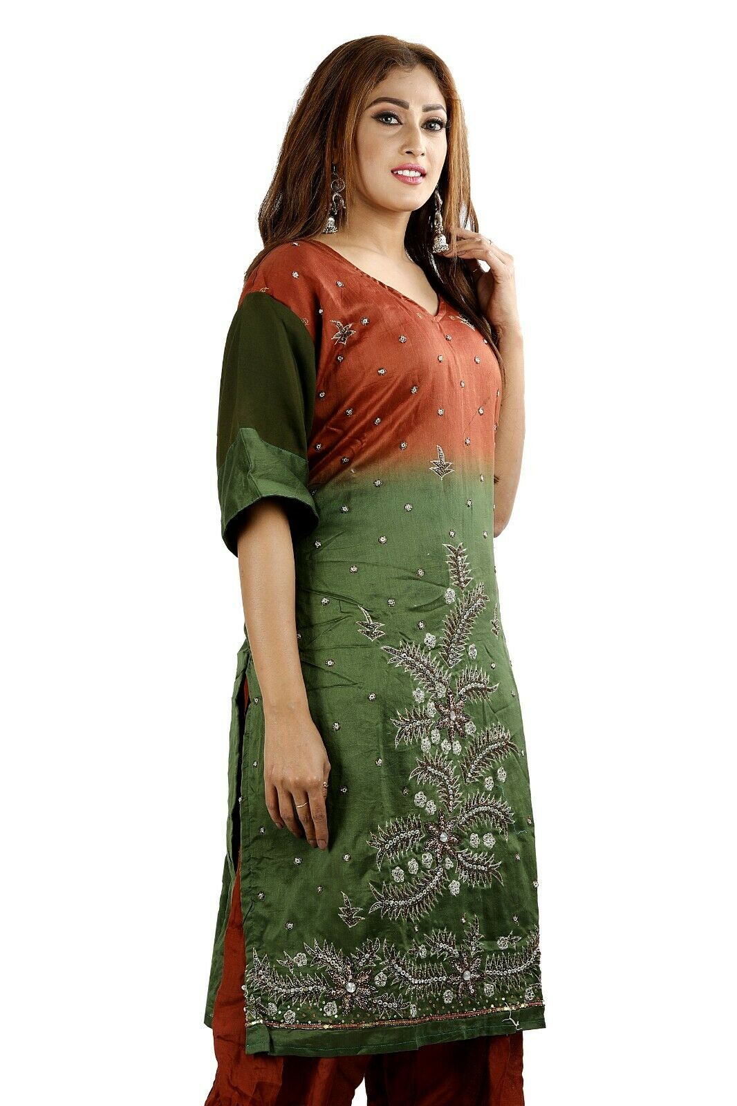 Green Crepe Hand Beads Designer salwar kameez Plus size 56 New arrivals