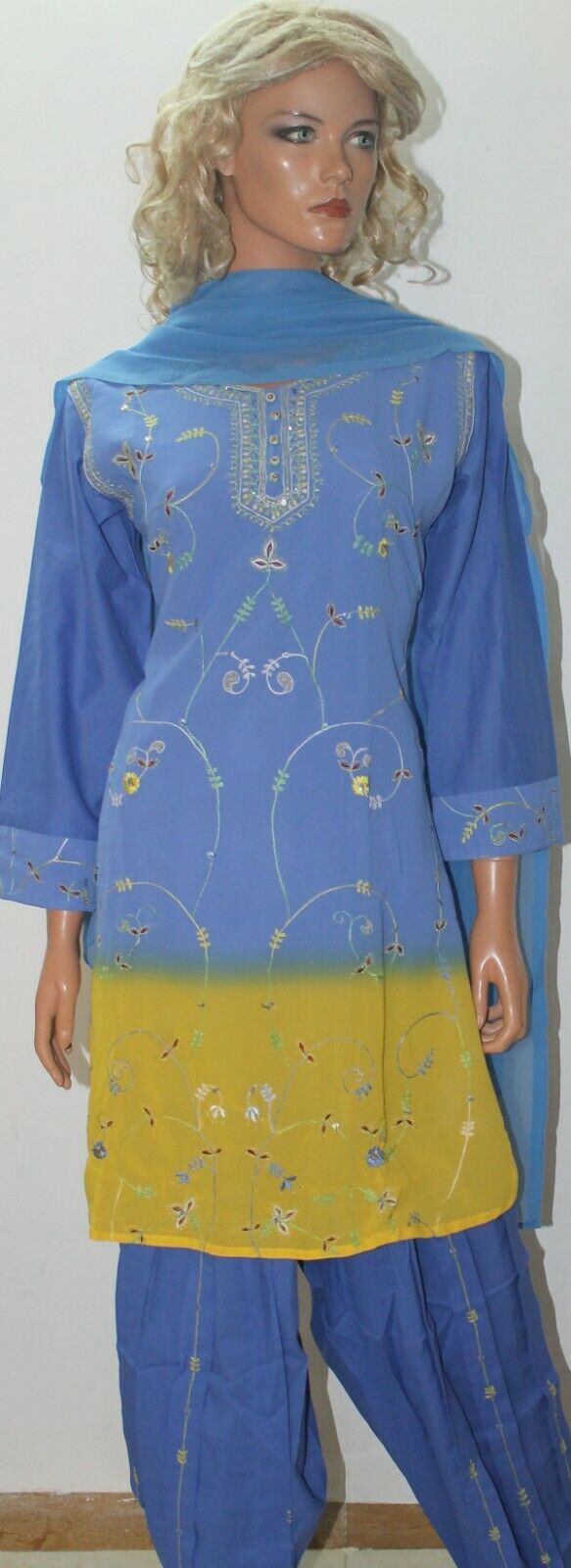 Blue Yellow  Salwar Suit Set By Inayah Patel chest size 38