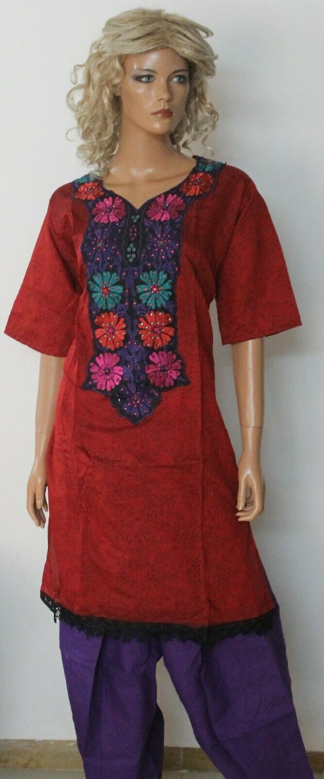 Red Embroidered Design Cotton Summer  Salwar kameez Stitched Plus size 56