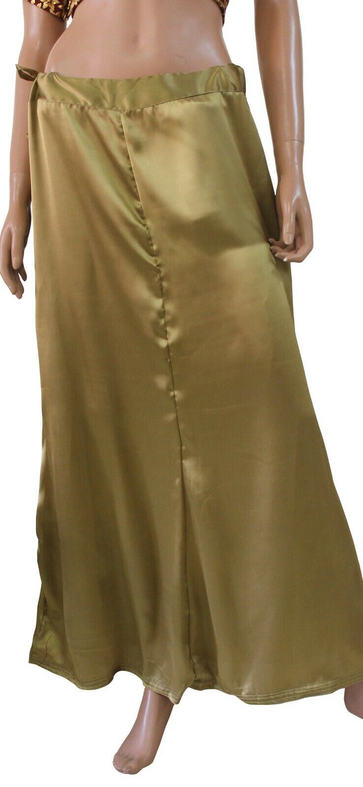 Dark Gold  Satin Indian saree Sari Petticoat Underskirt belly dancing New  slip