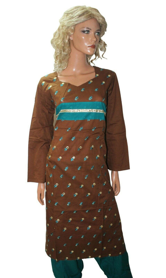 Brown  Cotton  Ready Wear Salwar Kameez  chest Size 44  Full sleeves Fast ship