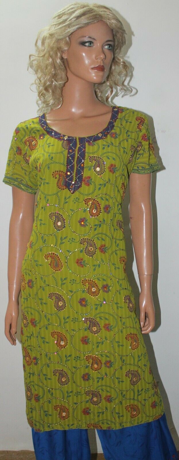 Green Embroidered crepe  Ready wear Stitched  Salwar kameez dress Plus size 50