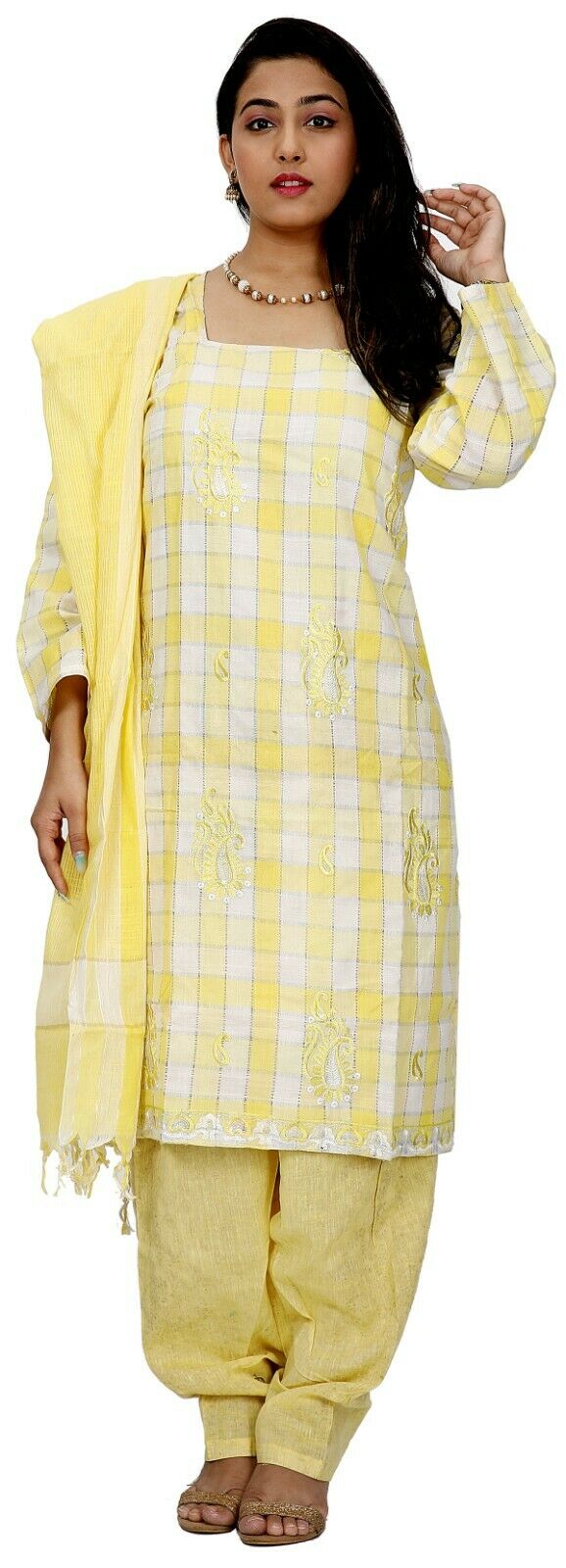 Yellow  Cotton  Designer Ethnic  Full Sleeves  Salwar kameez chest size 52