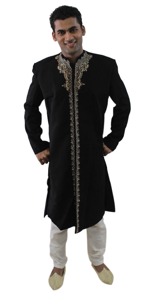 Designer Black Men’s Sherwani Indo-Western Jacket Blazer | Formal Black Men Royal Sherwani