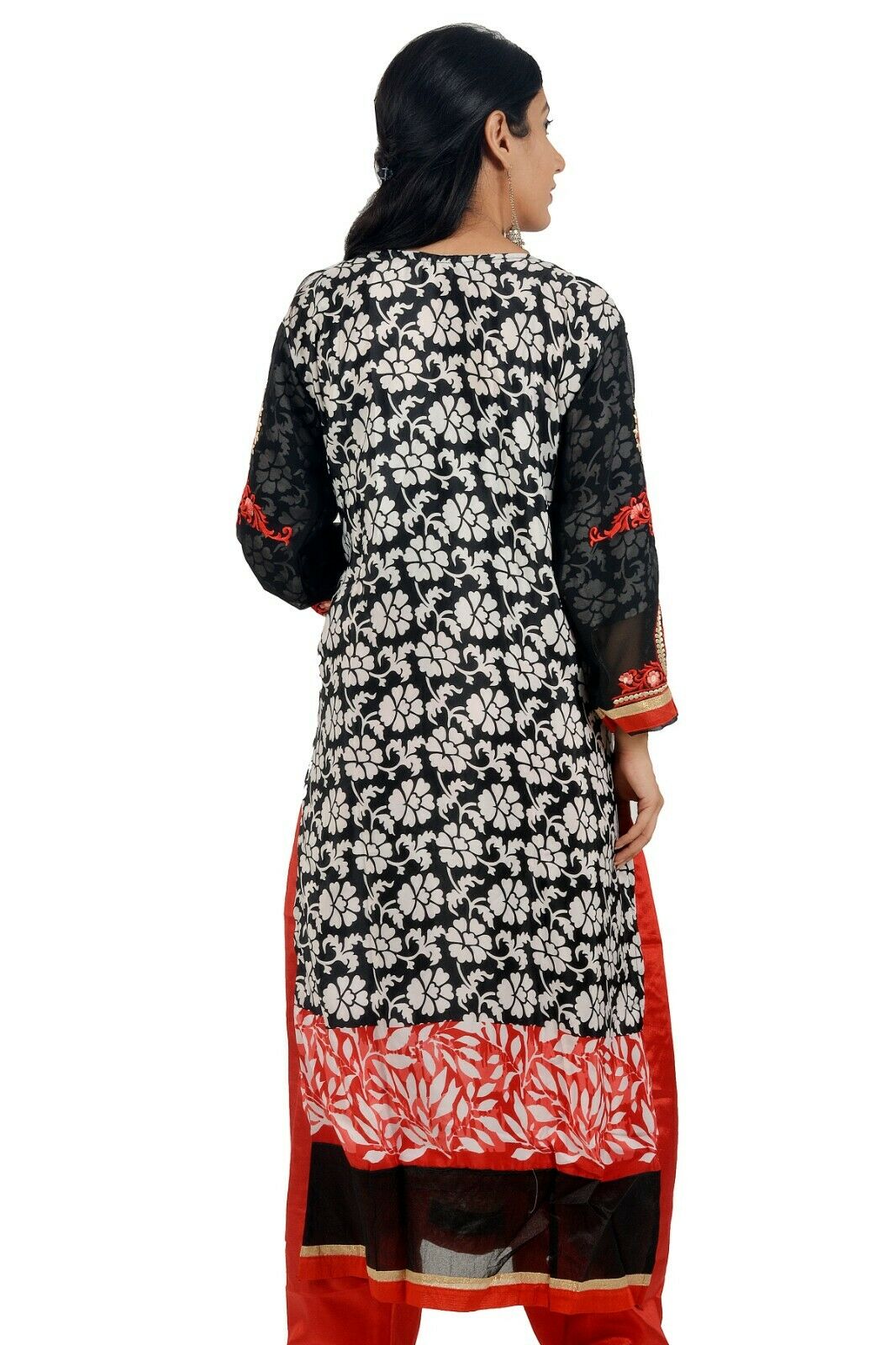Black Red Embroidered   Salwar kameez Chest size 44  Fast ship  5 day
