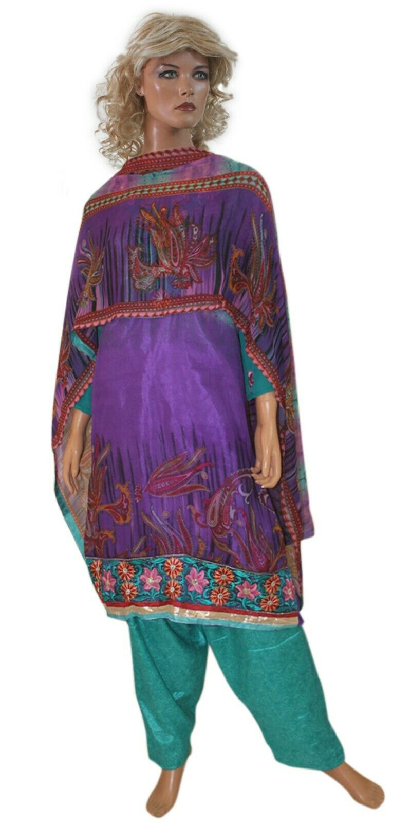Purple  Embroidered Suit Designer Soft  Chiffon  Salwar kameez  Plus size 56