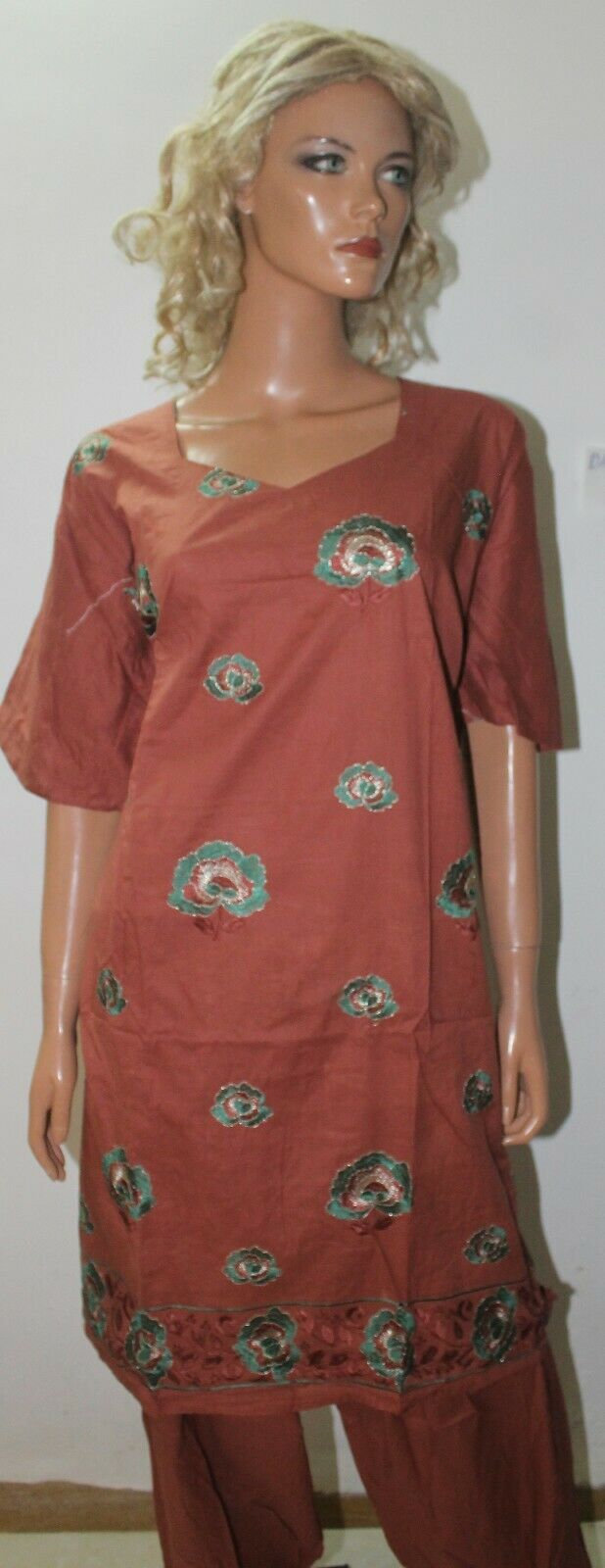 Brown  Embroidered  Cotton Bollywood  Collections  Salwar kameez Plus Size 56