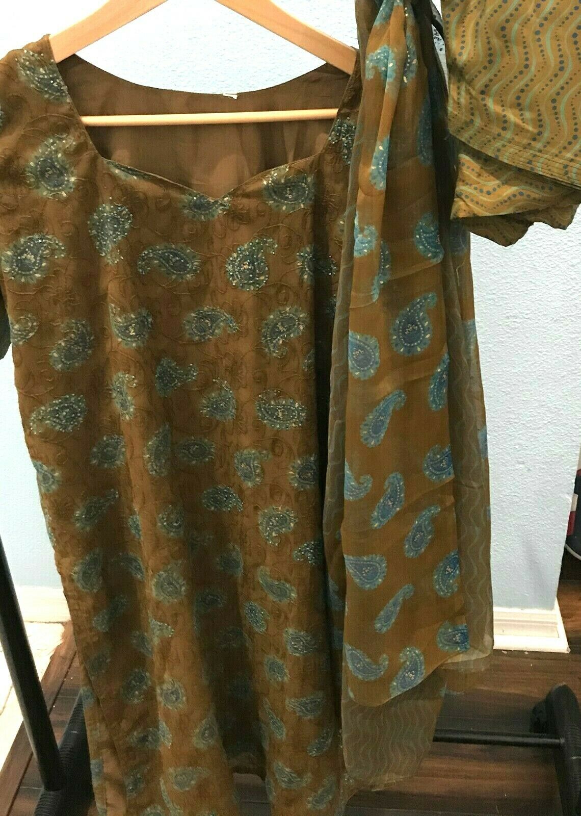 Brown Embroidered Short  sleeves Stitched  salwar kameez dupatta  Chest size 40