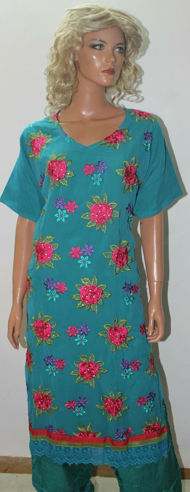 Blue Pakistani Floral Embroidered  Wedding  Salwar kameez Plus  size 54