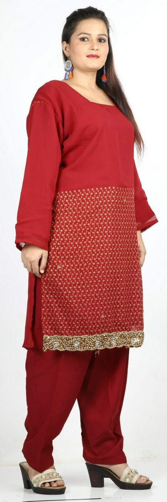 Burgundy  Wedding Party  Salwar Kameez Plus chest 50  Stitched Ready to Wear