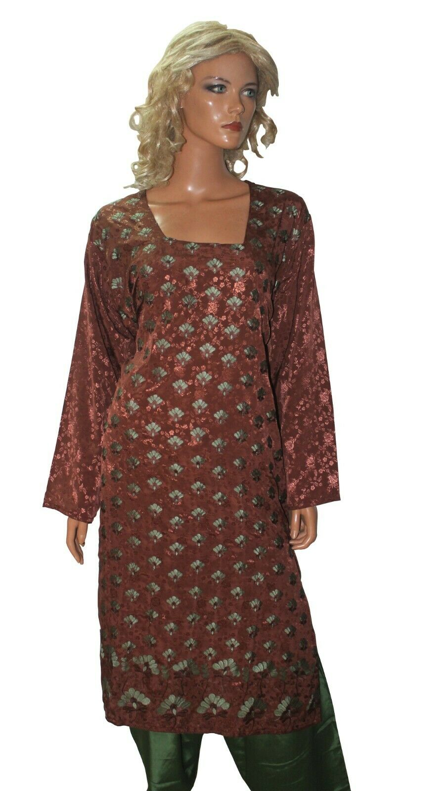 Brown and Green wedding party Designer salwar kameez French crepe Plus sz 52