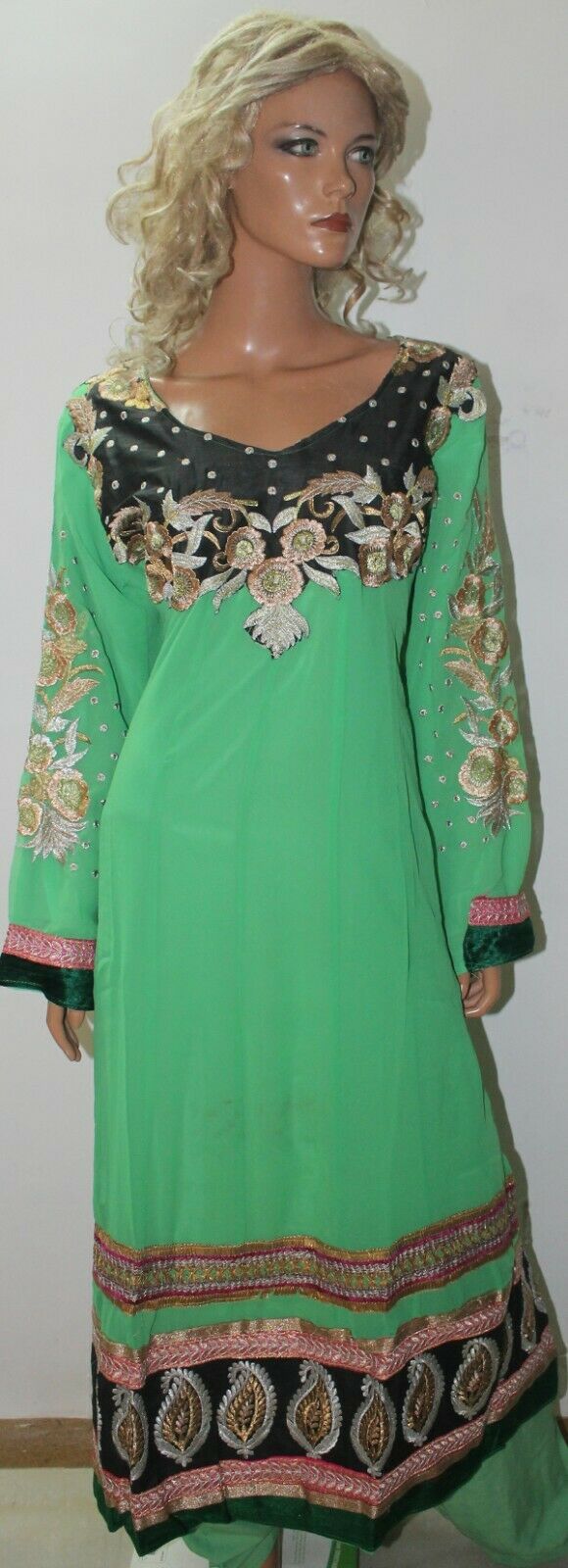 Green Catlog Embellished  Embroidered  Anarkali Suit  Salwar kameez Plus size 50