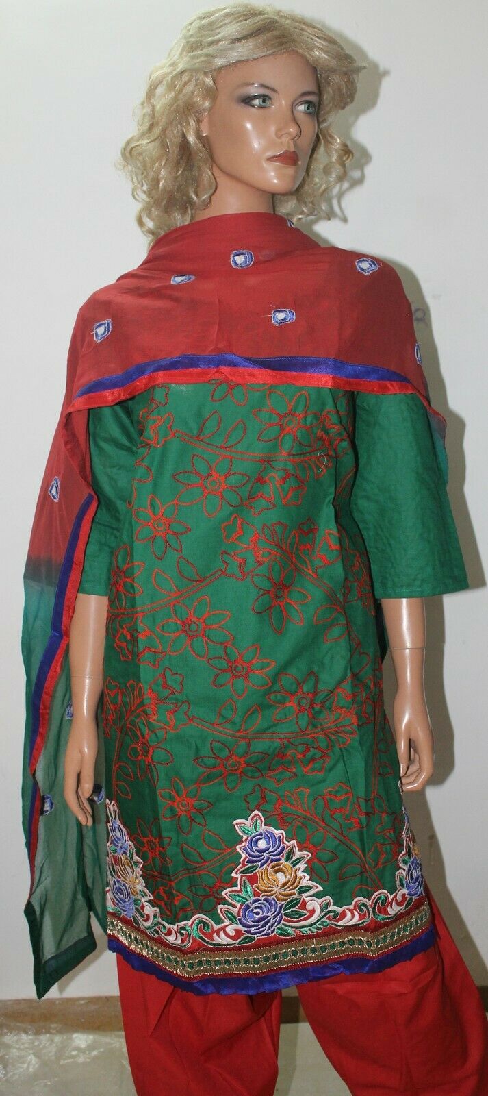 Green Red Floral Print Designer Soft Cotton Suit  Salwar kameez  Plus size 56