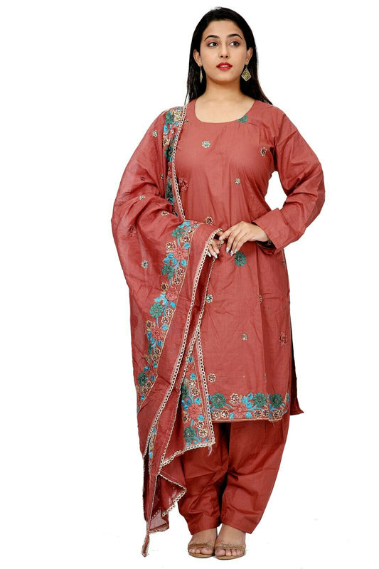 Brown  Embroidered  Cotton Bollywood  Collections  Salwar kameez Plus Size 56