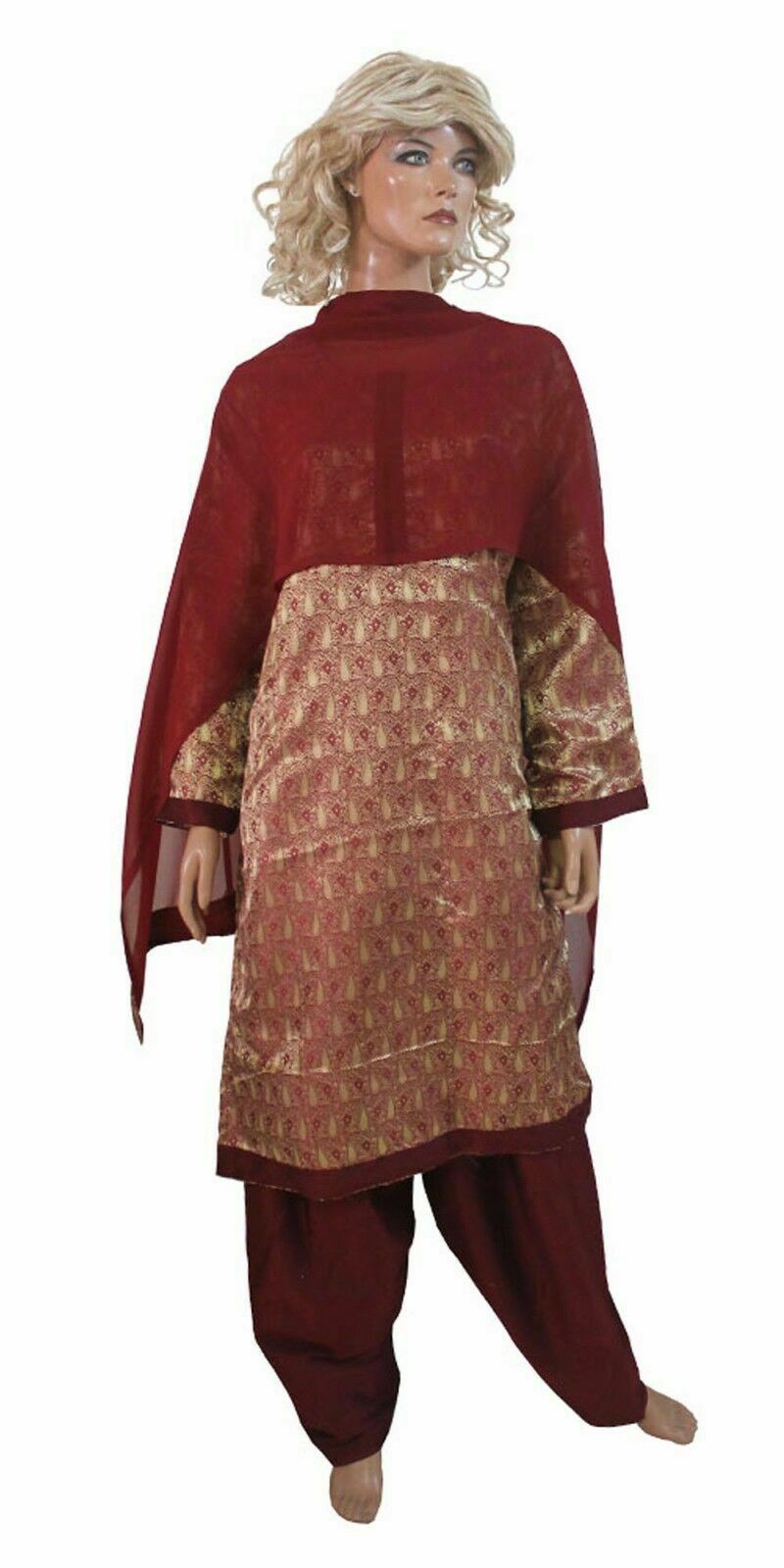 Burgundy Banarsi Indian  Party Wedding   Salwar kameez Chest Plus Size 52,54,56