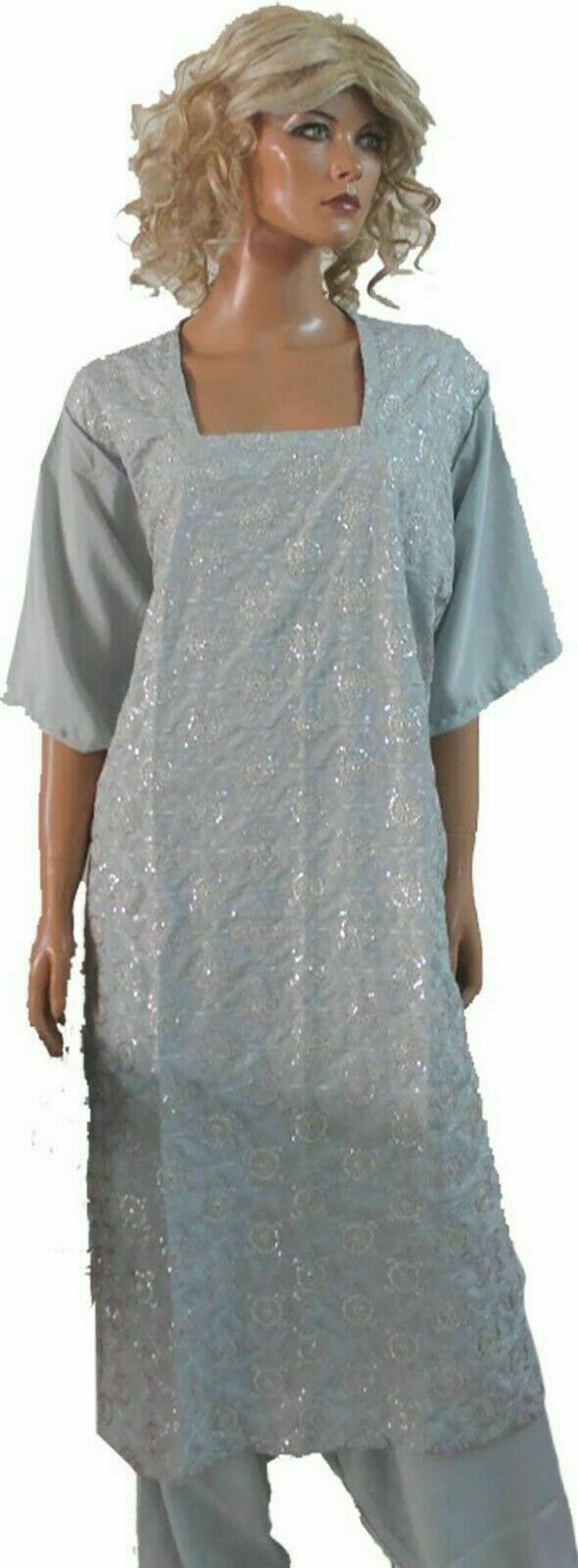 Grey Crepe Embroidered Designer Full Sleeves  Salwar kameez chest size 54