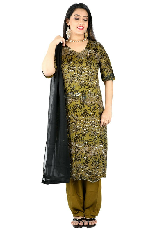 Olive Green Chiffon Designer Ethnic  Salwar kameez chest size 50