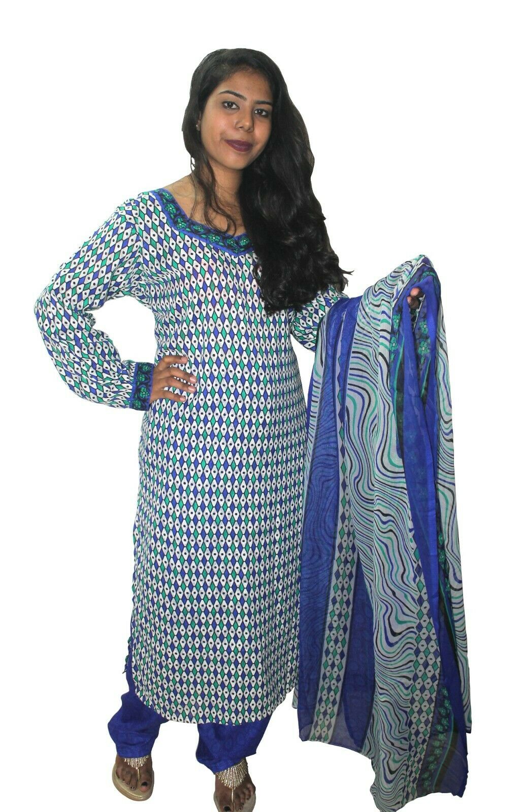 Blue  Designer Salwar kameez Kurta Dupatta pakistani Chest Size 44