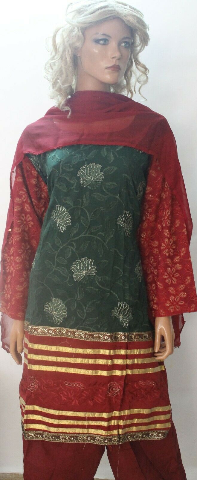 Green Red  Salwar Suit Set By Inayah Patel chest size 46