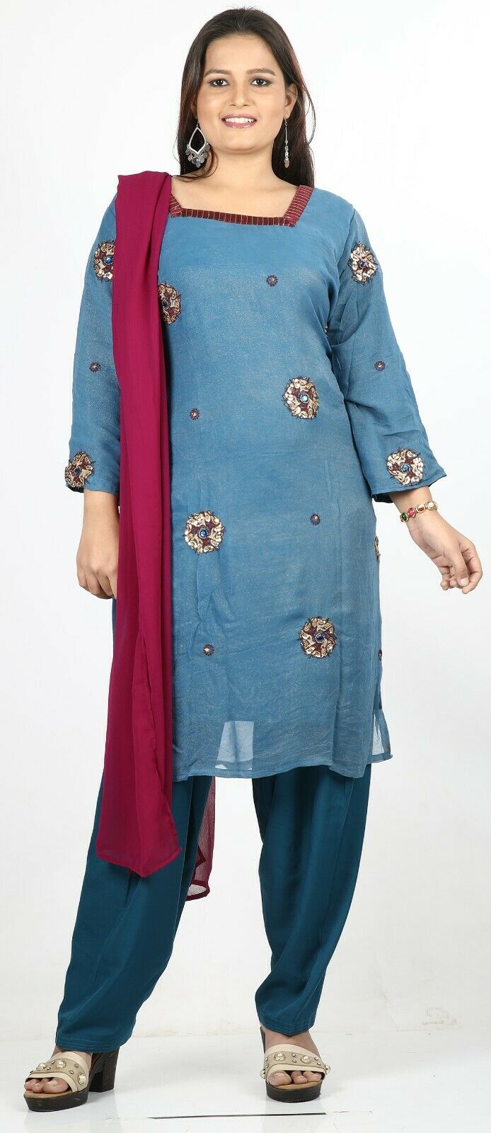 Blue Stitched  Ready Made Salwar Kameez  chest 48 Full  sleeves Fast ship New