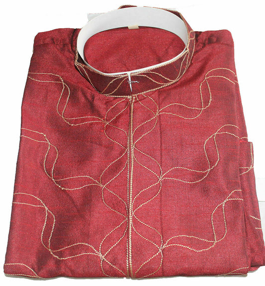 Burgundy  Embroidered Sherwani Indian Mens  Kurta Pajama Set Three pieces