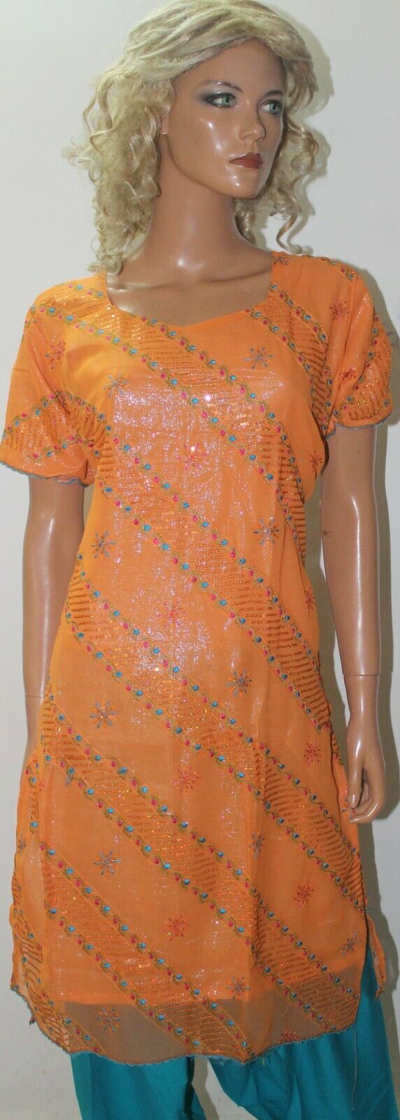 Orange Boutique salwar kameez Dupatta New Super Cute dress Chest 46 Embroidered