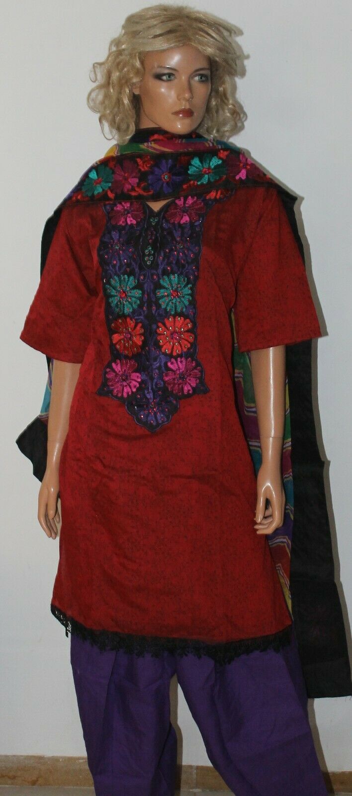Red Embroidered Design Cotton Summer  Salwar kameez Stitched Plus size 56
