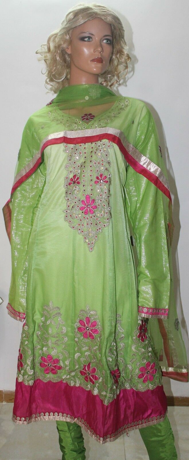 Lime Green Designer Anarkali By Manha Patel Dress chest size 46