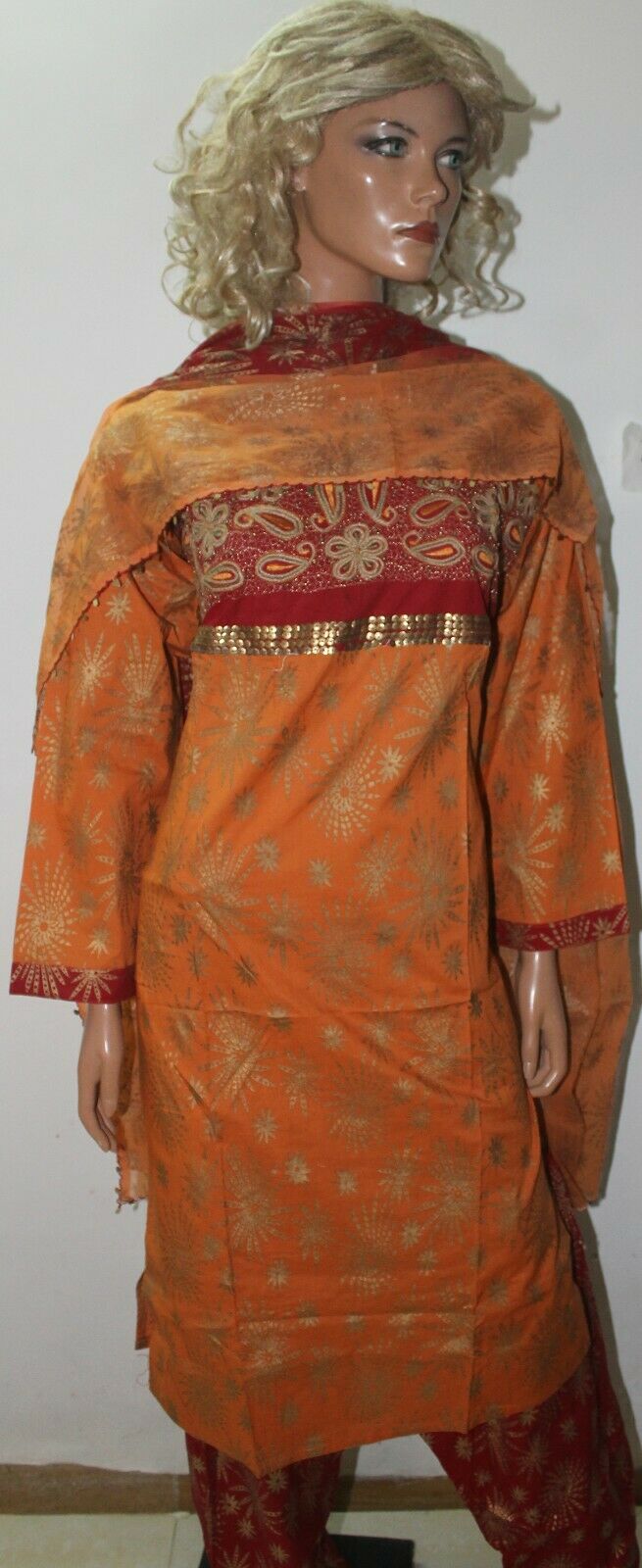 Orange Cotton Bollywood Shinny Collections Embroidered  Salwar kameez Chest 44