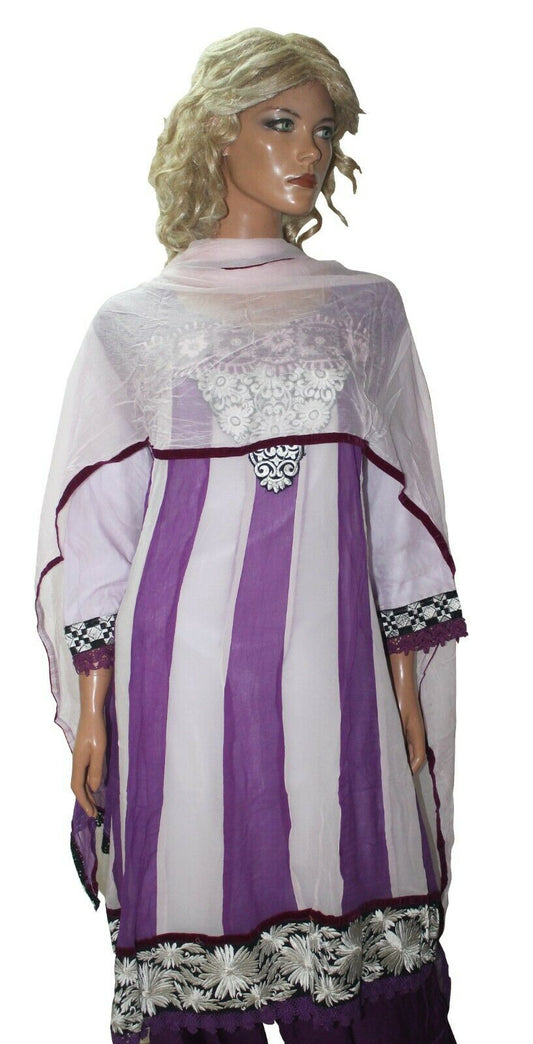 Purple Chiffon Ready Made Salwar Kameez  chest 52 Full  sleeves Fast ship New