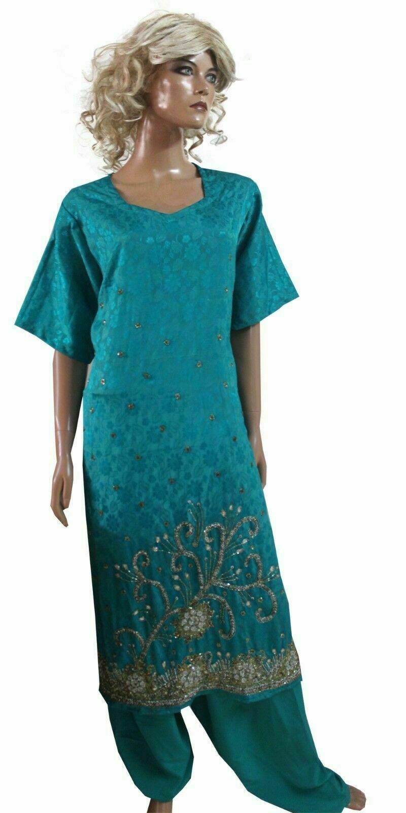 Emerald  Hand Beaded Self Floral Print Pure Crepe Wedding  Salwar kameez size 52