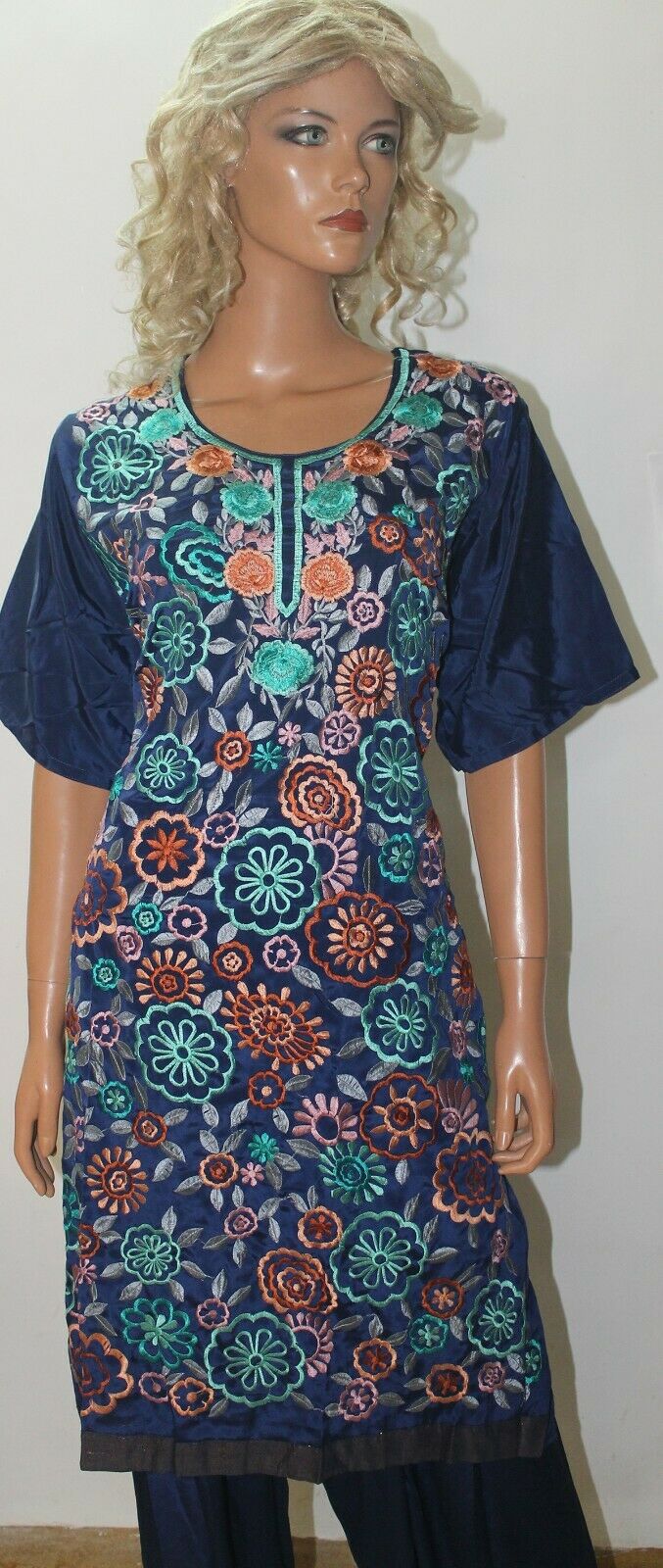 Blue Pakistani Floral Embroidered  Crepe Wedding  Salwar kameez Plus  size 52