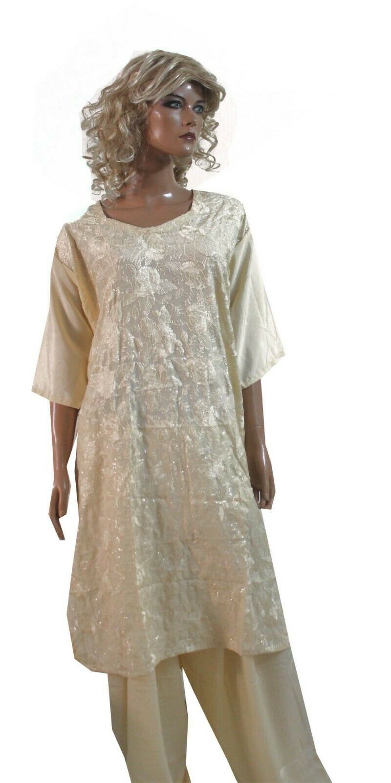 Ivory  Embellished & Embroidered Suit Designer Crepe Salwar kameez  Plus size 56