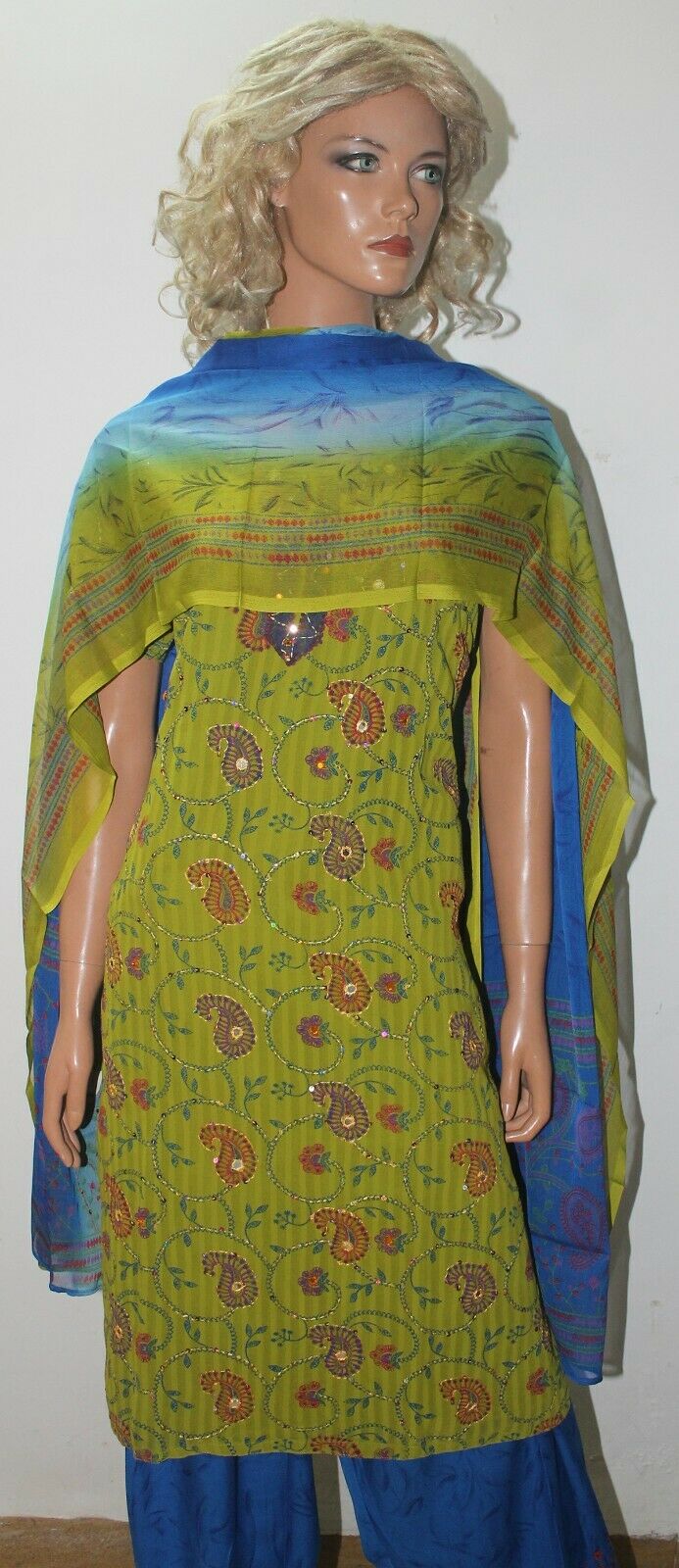 Green Embroidered crepe  Ready wear Stitched  Salwar kameez dress Plus size 50