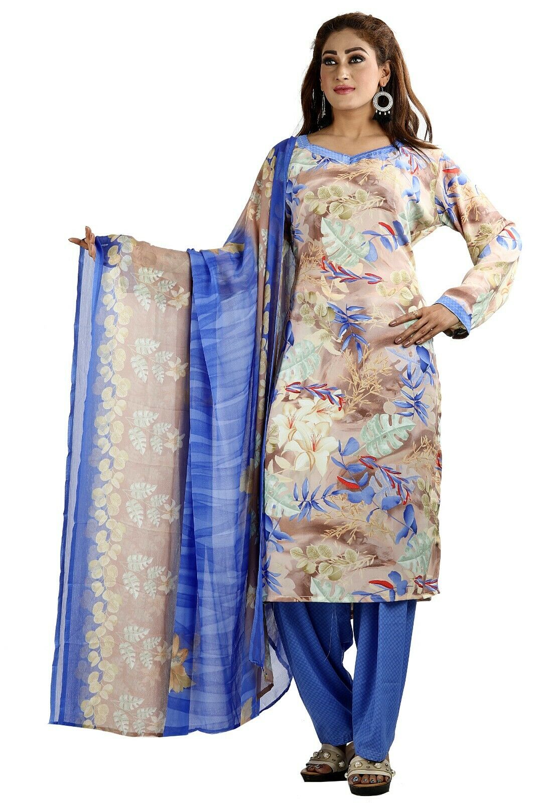 Blue Printed Designer Pakistani Traditional Dress Salwar kameez chest size 46