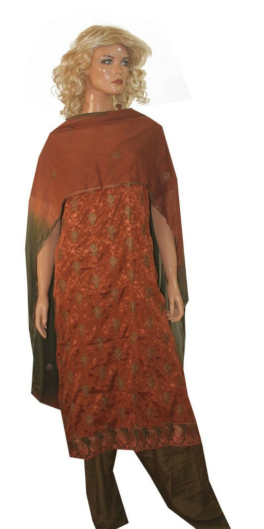 Brown Embellished & Embroidered Suit Designer Crepe Salwar kameez  Plus size 56