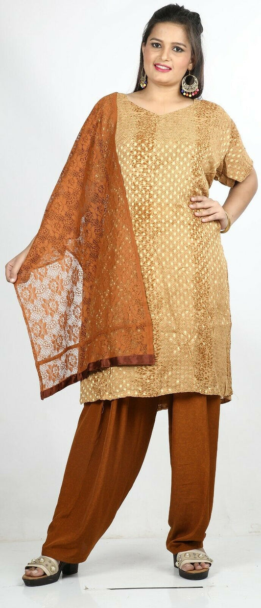 Gold  Indian Kurta  Summer Salwar Kameez Plus chest 56 Stitched Ready to Wear