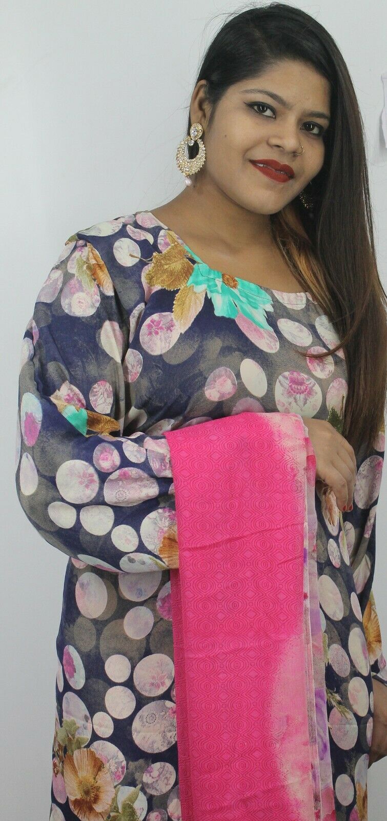 Pink Printed Geometric Print Soft Crepe Salwar kameez Ready Wear dress size 56