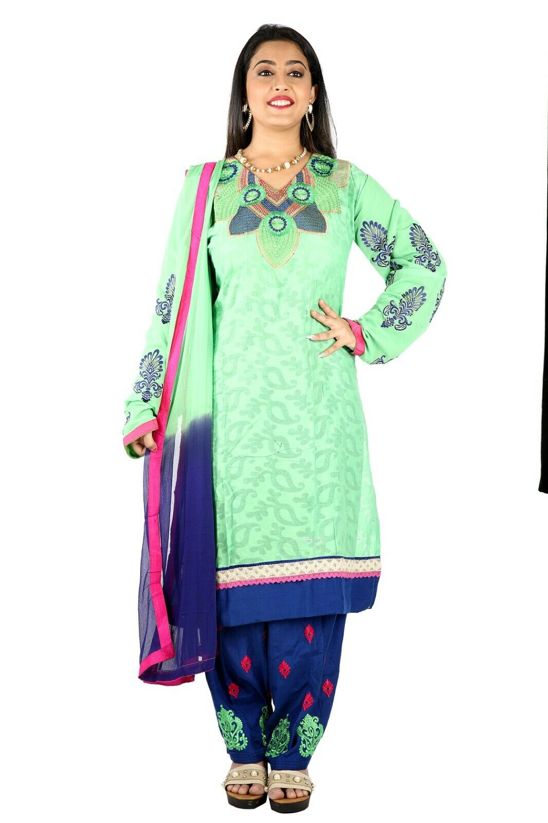Green Cotton Pakistani Catlog Embroidered Dress Suit Salwar kameez  Plus size 52