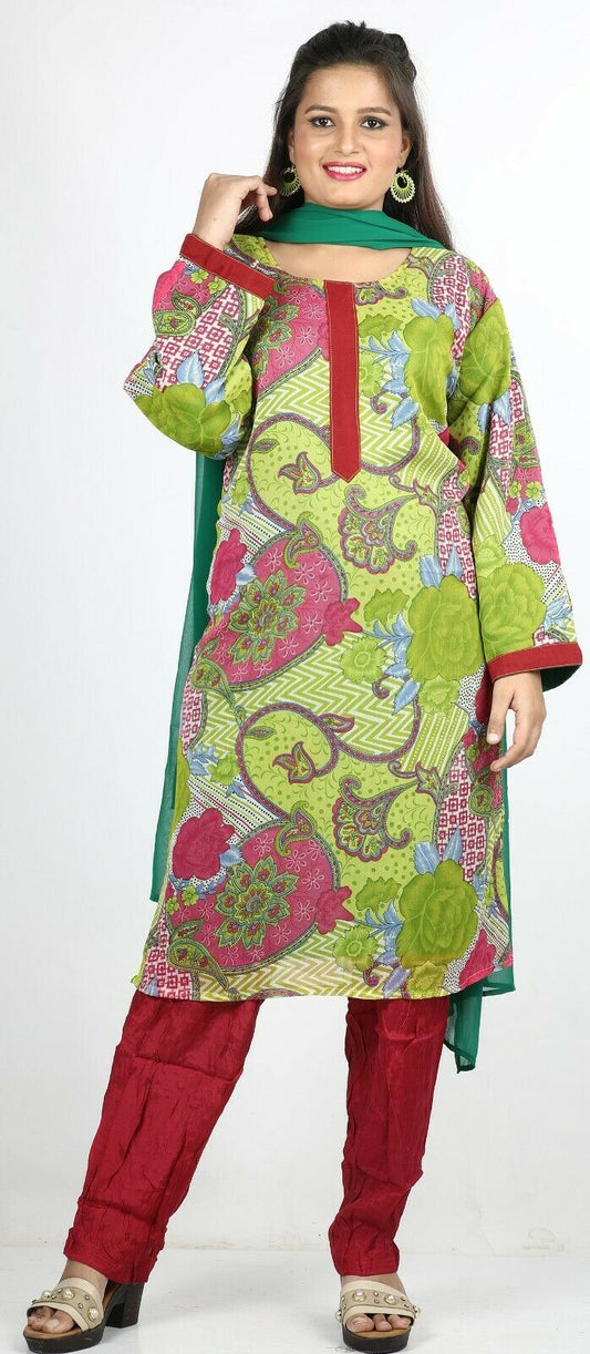 Green Floral Print Summer Salwar Kameez Plus chest 56 Full sleeve Fast ship New