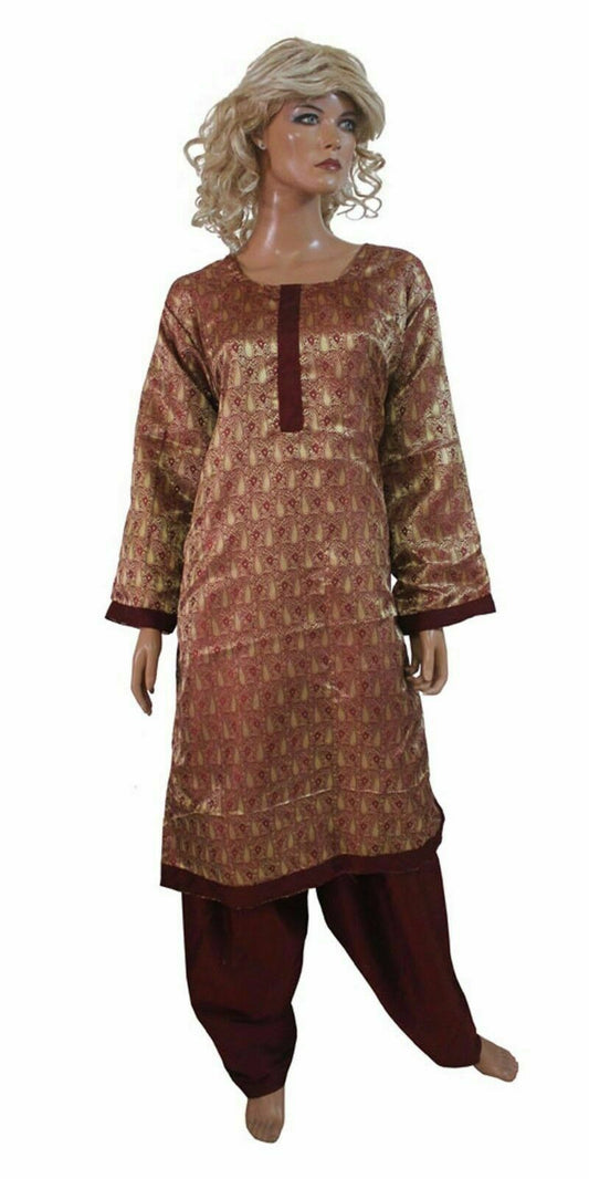 Burgundy Banarsi Indian  Party Wedding   Salwar kameez Chest Plus Size 52,54,56