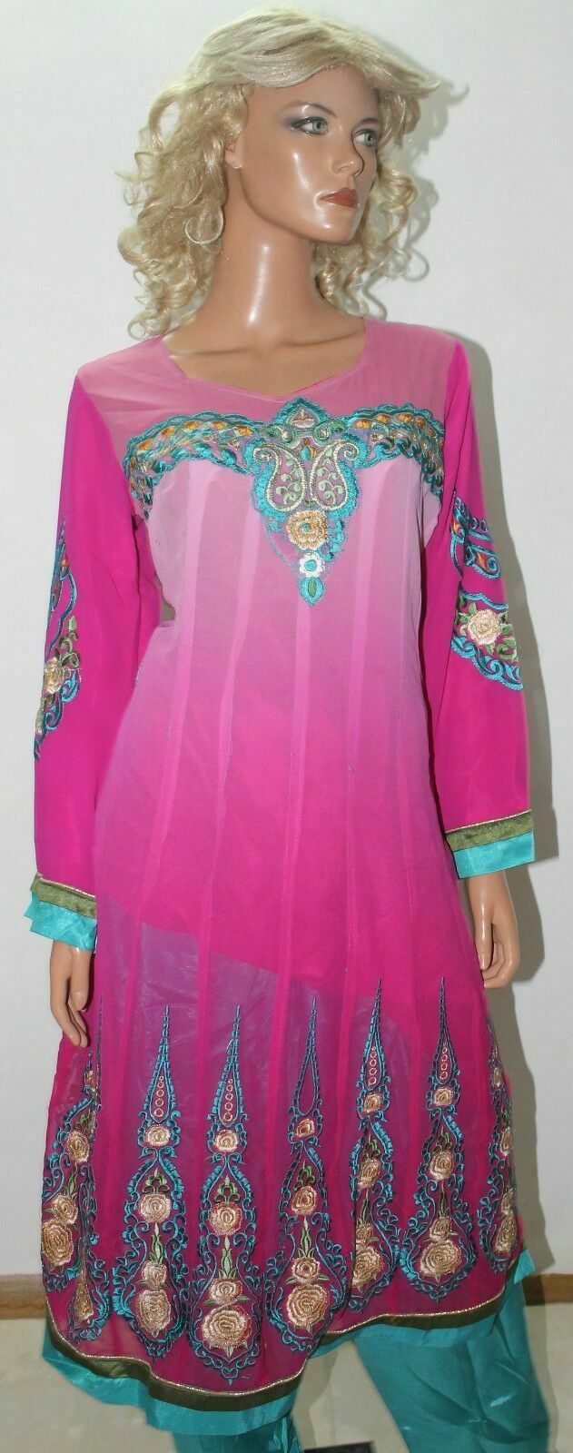Pink Turquoise Blue Designer Anarkali By Manha Patel Dress chest size 42